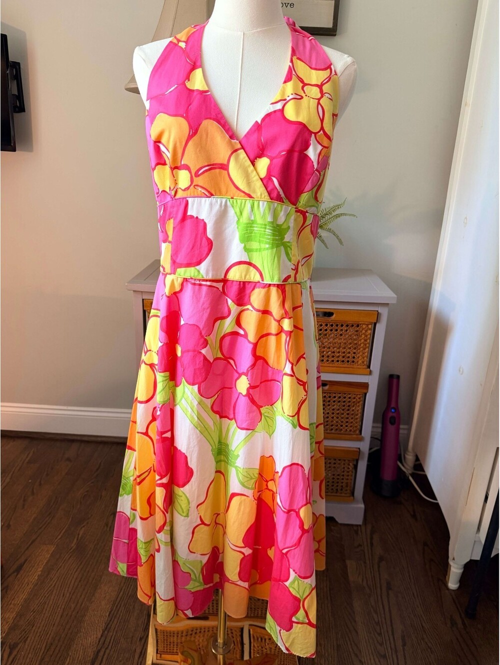 Lilly Pulitzer Women's White Label Vintage Vibrant Gala Floral Halter Dress 12
